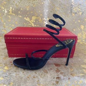 AUTHENTIC, NEW IN BOX Rene Caovilla “Cleo” style black blingy strappy 4” heels
